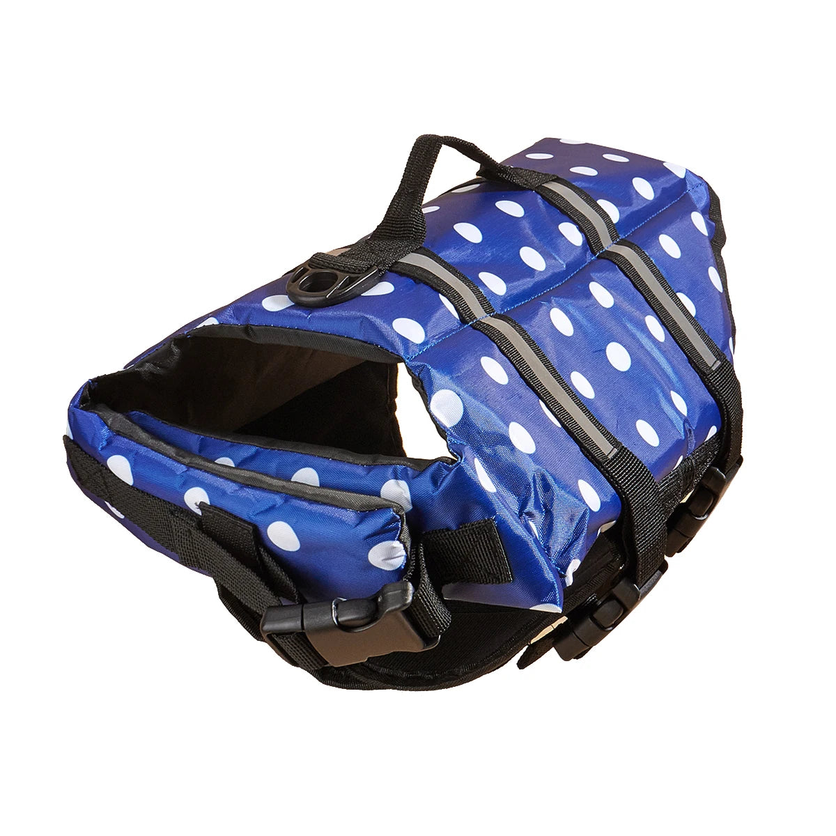 Gilet de sauvetage pour chien bleu et noir réfléchissant à pois blancs pour la baignade et la sécurité