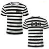 A black and white horizontal striped t-shirt with the initials DOC displayed on the front and back.