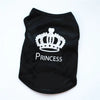 Black puppy t-shirt featuring a white crown pattern and the word Princess