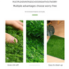 Close-up of green grass silk mat showing texture and fibers, demonstrating softness and ease of cleaning.