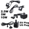 Pompe submersible noire avec différentes options de puissance : 2,5W, 5W et 10W
