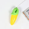 A bright green and yellow squeaky chew toy shaped like a carrot corn for dogs.