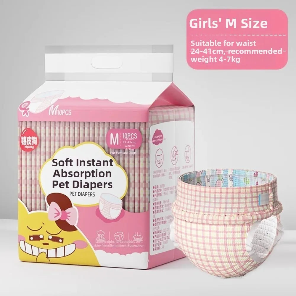 Boîte de couches jetables pour chiens de taille M avec instructions d'utilisation et informations de taille