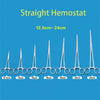 A set of straight hemostats in stainless steel showing various lengths from 12.5cm to 24cm.