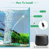 Diagram showing how to install an air tube and suction cup for acrylic fish tank air stones.