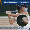 A female baseball player grips a bat, highlighting the distinctive ergonomic design of the silicone grip knobs.