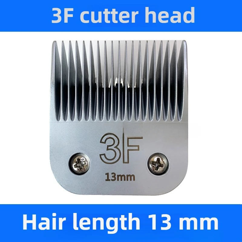 A close-up view of a 3F cutter head with 13mm hair length, featuring sharp, parallel blades.