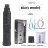 Black model of a rechargeable pet nail grinder with accessories and instructions