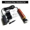 A black corded pet clipper with a wooden handle and plug is shown on a white background.
