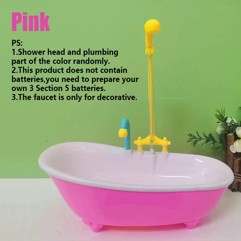 Rosa automatische Vogelbad-Dusche mit rosa Becken und gelbem Duschkopf