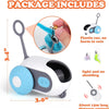 White automatic pet toy car for cats and dogs with a light and no shedding feature.