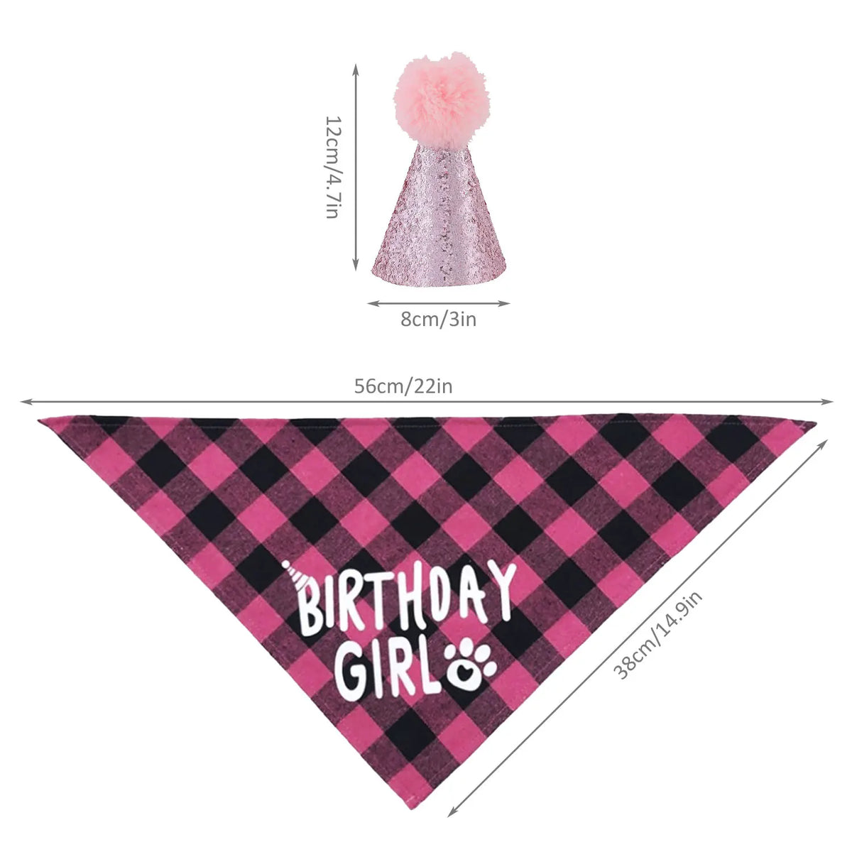 Chapeau de fête en cône rose pailleté et une bannière en tissu à carreaux rose pour anniversaire