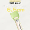 A light green long-handled spoon designed for spill-proof dispensing of pet food flavors.