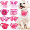Pink lace bow tie collar accessories for small dogs and cats shown in various styles