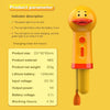 Dispensa automática de espuma para baño de mascotas amarilla con luces indicadoras y especificaciones de batería