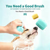 A dog is being bathed by a person using a silicone pet bath massage brush and foam maker.