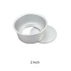 A round aluminum cake pan set consisting of a ring and a separate disc, shown in silver color.