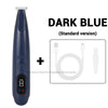 Cortador de pelo para mascotas azul oscuro con componentes LED y luz UV.