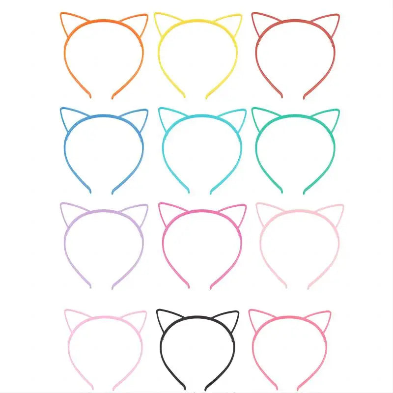 A collection of cat ear headbands for girls and kids in various pastel colors.