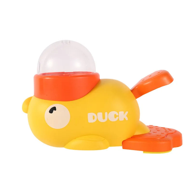 Gelbes Enten-Puzzlespielzeug mit orangem Deckel und Leckerliverteilerfunktion.