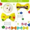 Colección de clips y lazos de pelo amarillo, rosa, naranja y azul para el aseo de perros y gatos.