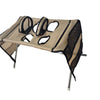 A beige pet grooming hammock with a stand for nail trimming, featuring mesh and fabric sections.