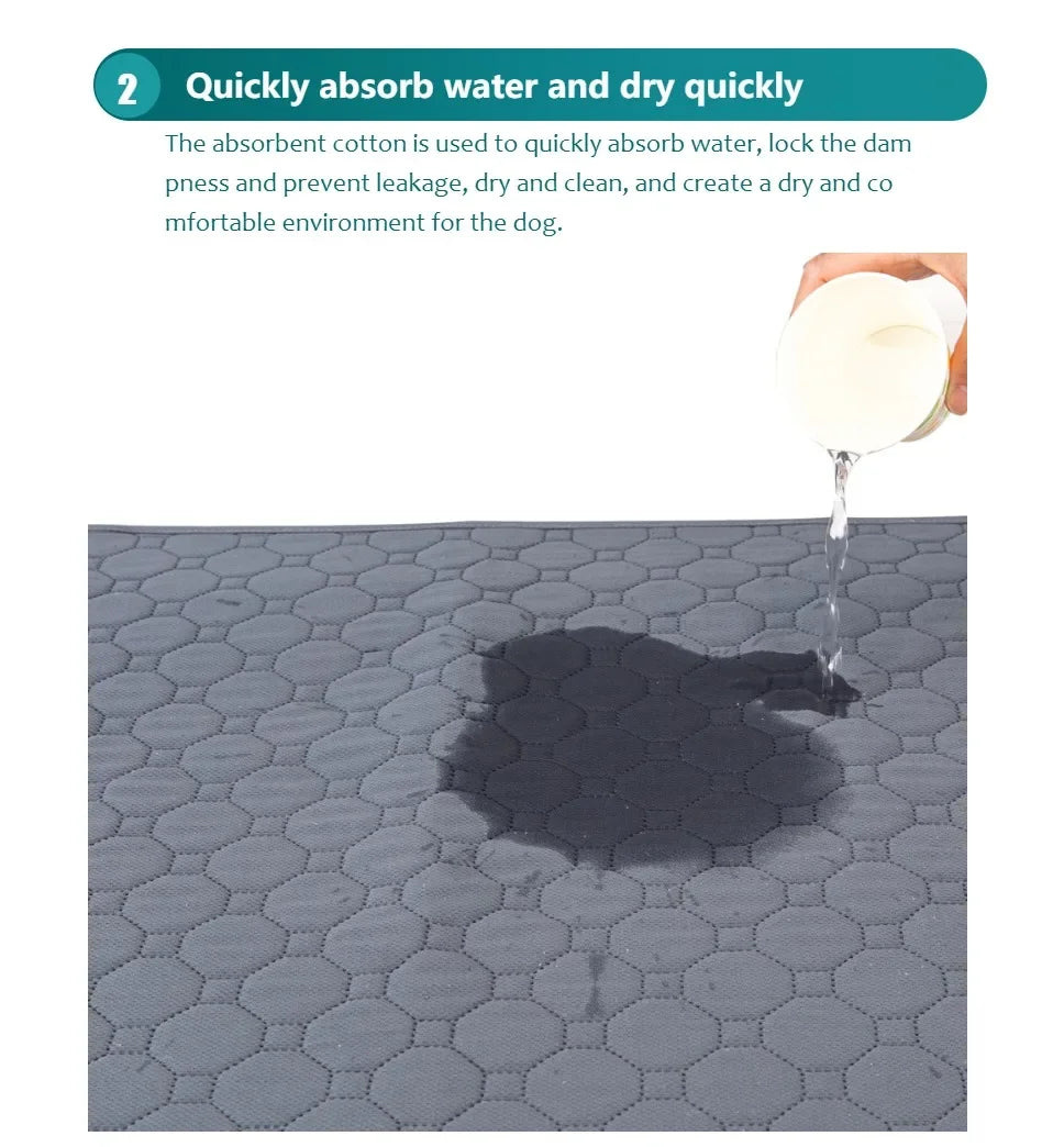 A pet training mat with a dark stain on the surface, demonstrating its ability to absorb water.