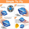 Instructions for using an LED flying boomerang ball, showing steps to start, throw upwards, and throw downwards.