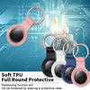A collection of soft TPU full round protective cases for a keychain, shown against a blue circuit board background.