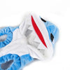 Costume de déguisement de requin pour chiens, en polaire bleu et blanc.