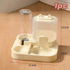 A white 2-in-1 automatic pet water and food feeder with separate compartments for food and water.