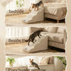 Pet safety climbing stairs for dogs shown in various indoor settings beside beds and sofas