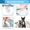 A set of replacement filters for a pet water fountain shown in various stages: soaking, rinsing, and changing.