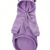 A purple frog-themed pet sweater for dogs with a hood and long sleeves.