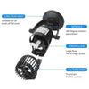 A black aquarium wave maker pump with a suction seat, spindle, propeller, and filter cover.