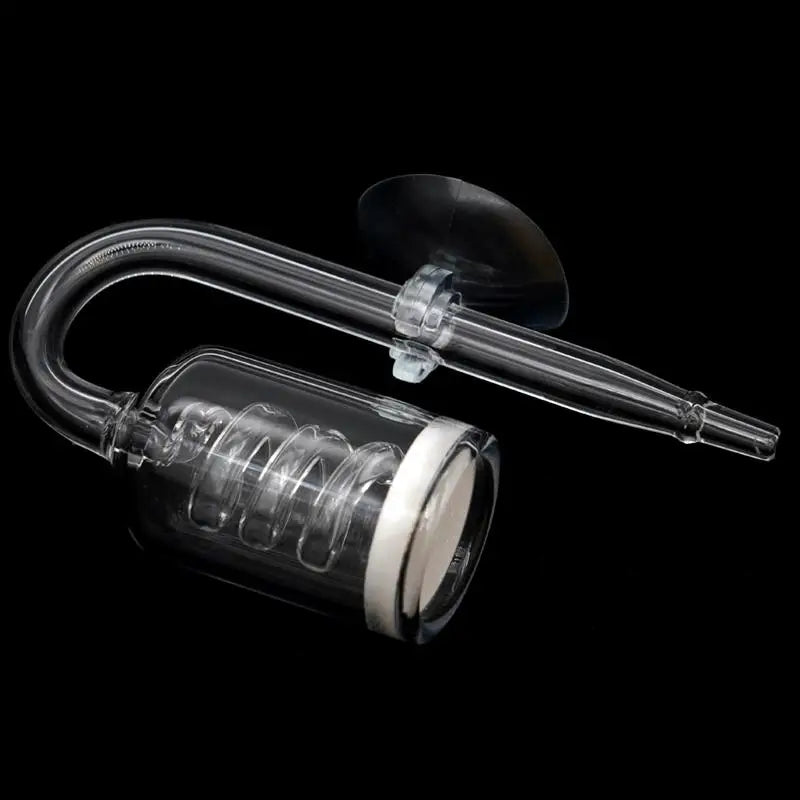 Clear glass aquarium CO2 diffuser with a suction cup attachment