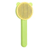 A light green pet hair removal brush with a textured silicone head and a smooth handle.
