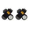Pair of black anti-slip dog socks featuring yellow and white paw prints