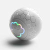 Graue sechseckige Spielball mit Pfotenspuren-Design, leicht schräg dargestellt.