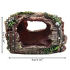 Resin broken barrel fish tank decoration with moss featuring a textured, weathered look.