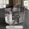 A full transparent automatic USB cat water fountain with a clear cube design and filter components visible.