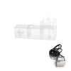 A clear plastic external aquarium filter unit with an attached power cord and control box.