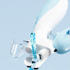 A white and light blue LED pet nail clipper is shown in a close-up view.