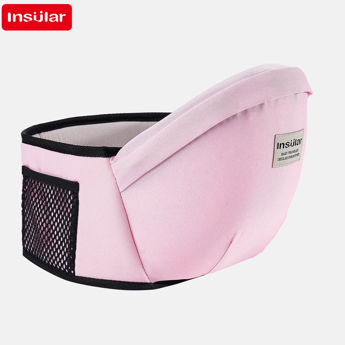 Rosa Inselbabytrage mit schwarzem Zier und Netzpanel