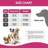 Size chart for dog earmuffs showing sizes S M and L with corresponding head circle measurements and weights.