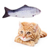 A small, realistic cat toy shaped like a fish, featuring dark and light gray coloring.