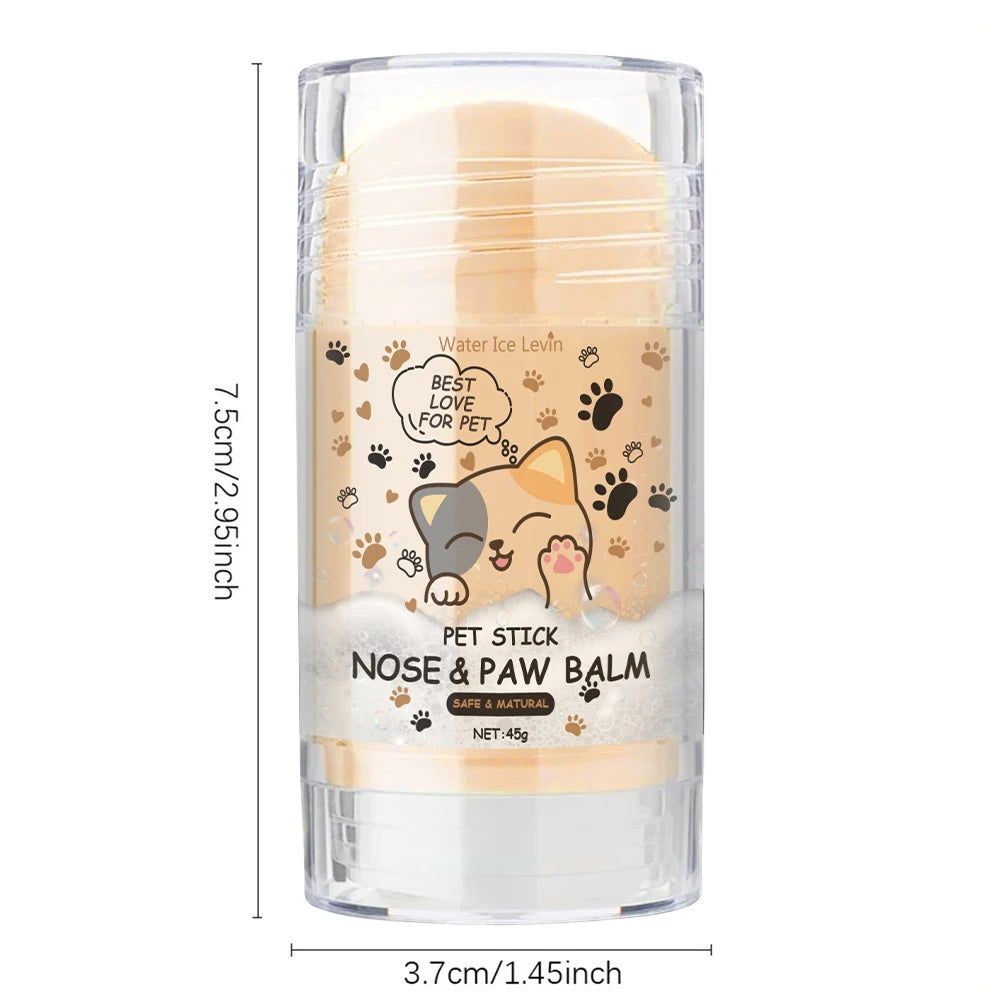 A clear glass jar of Pet Stick Nose & Paw Balm containing a light beige balm for dogs and cats.