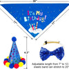 A blue pet birthday outfit set featuring a cone hat and a bow tie with adjustable elastic band.