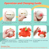 Guide showing steps for operation and charging of an interactive crab plush dog toy with a bouncing ball