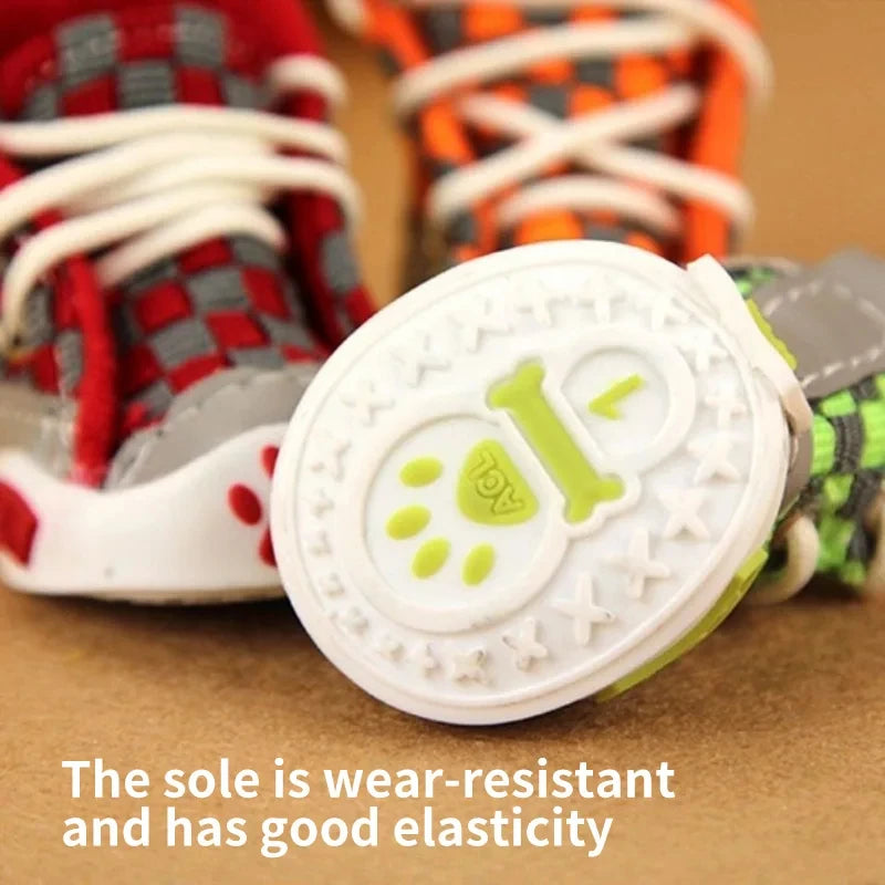 A close-up view of a white shoe sole with a green anti-slip design, showing its wear-resistant and elastic properties.